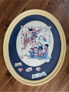 Framed 'Love One Another' Wall Art - Cream Frame, Blue Mat